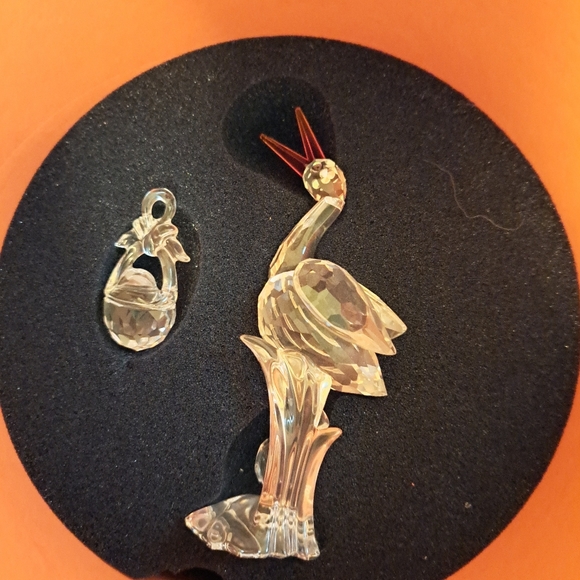 Pristine Swarovski crystal stork w baby in basket, & original cylinder 659401 - Picture 2 of 6